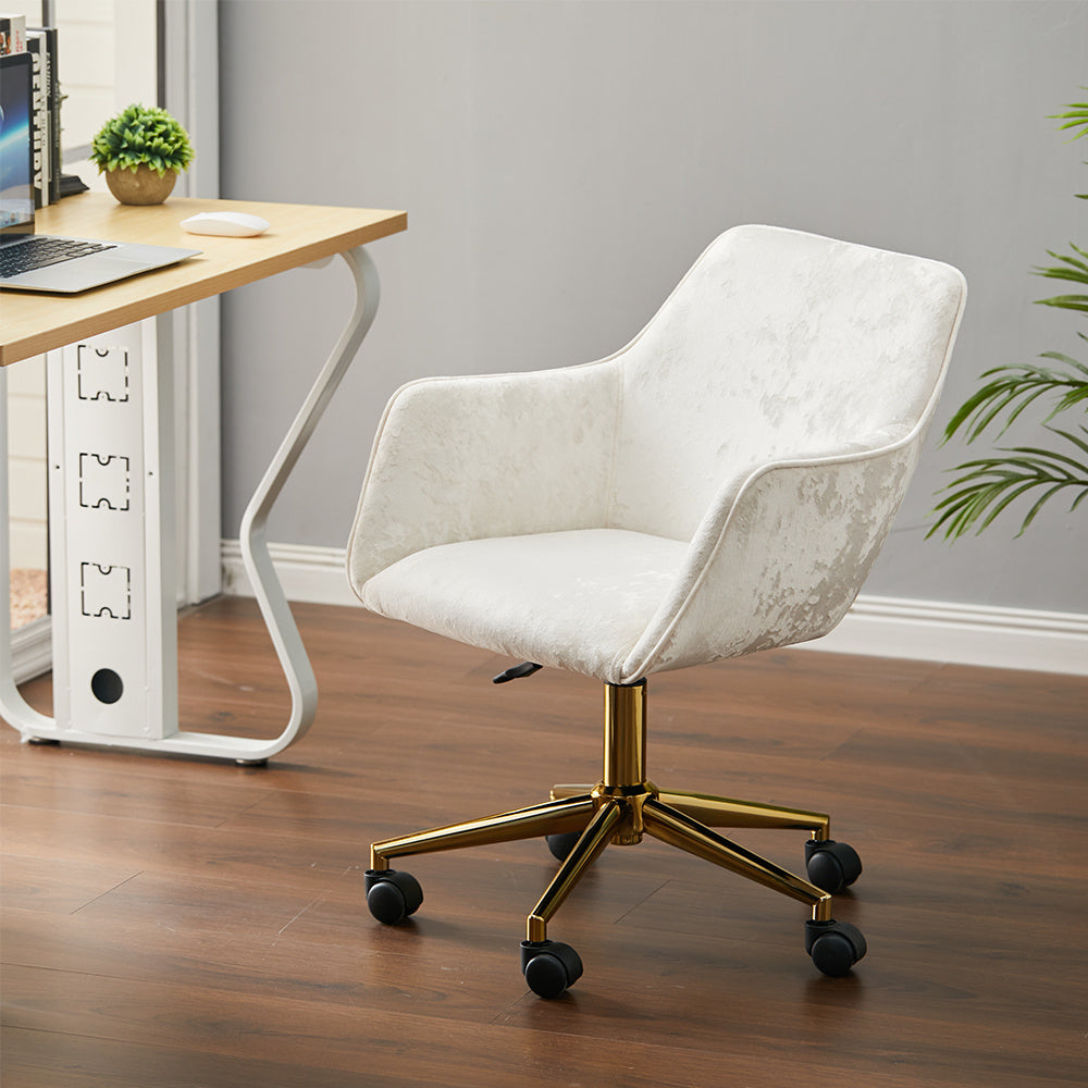 Velvet Upholstered Home Office Swivel Task Chair Beige