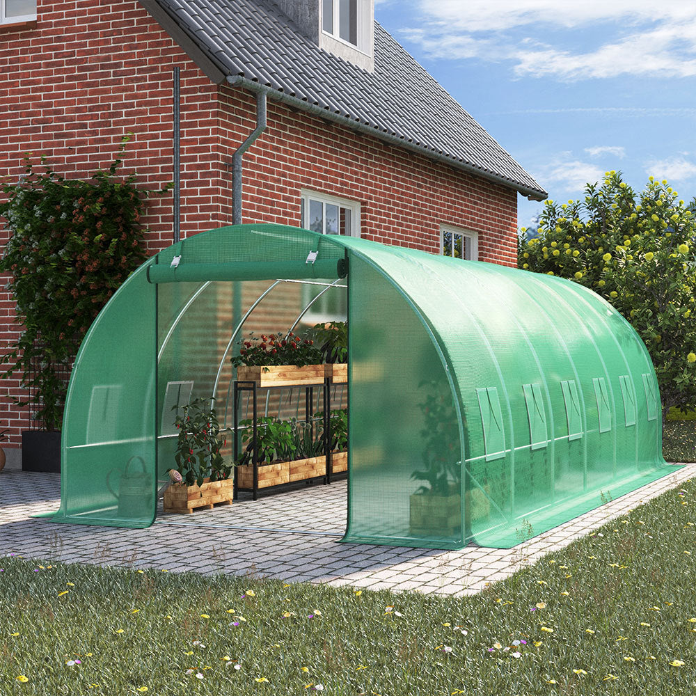 Green 6M Outdoor Tunnel Greenhouse with Steel Frame