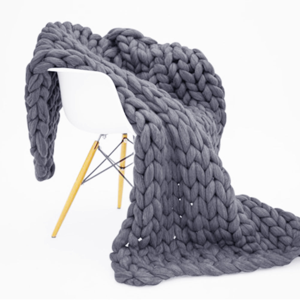 Grey Handwoven Chunky Knit Throw Blanket