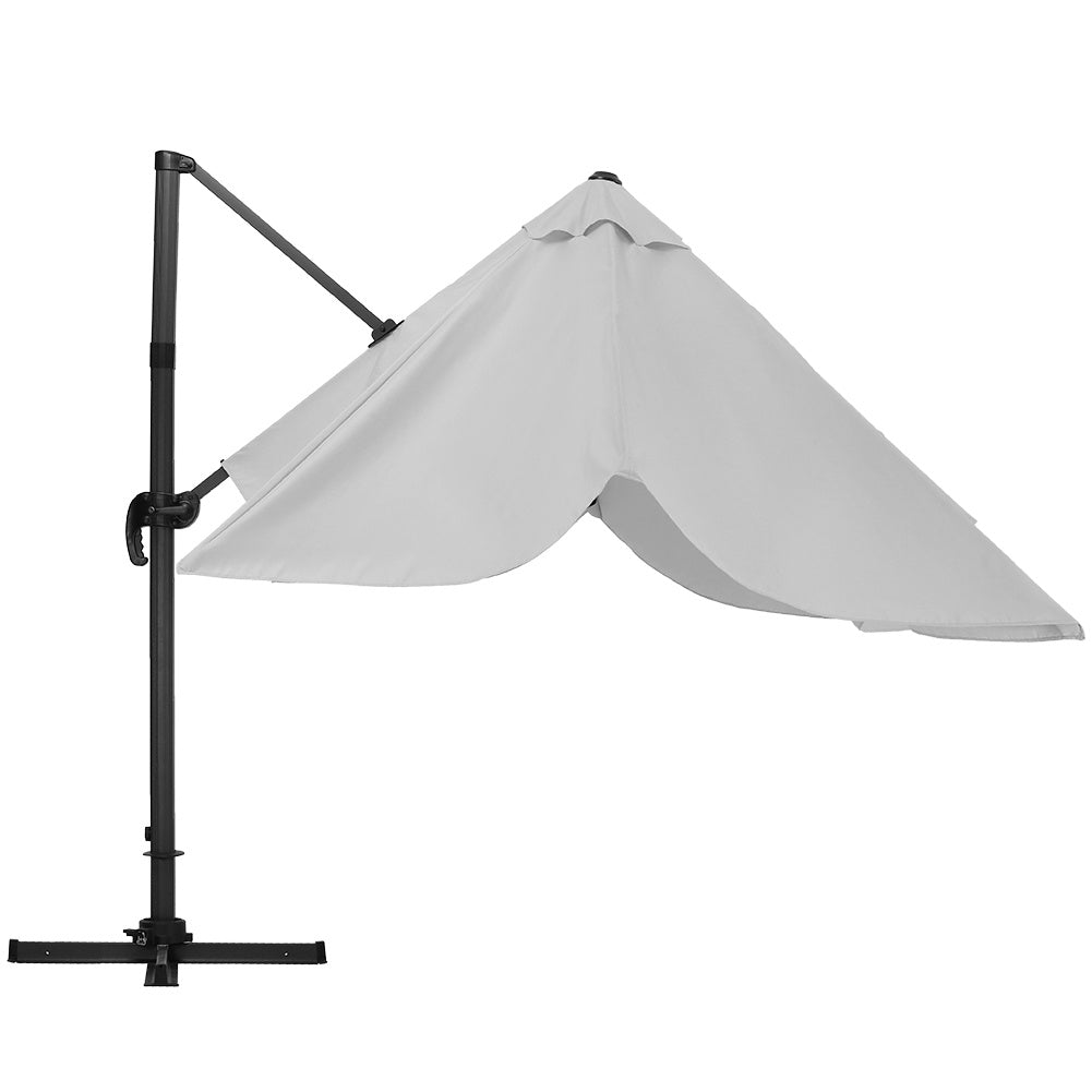 3M Large Garden Roma Tilting Aluminium Cantilever Parasol With Fanshaped Base, Light Grey