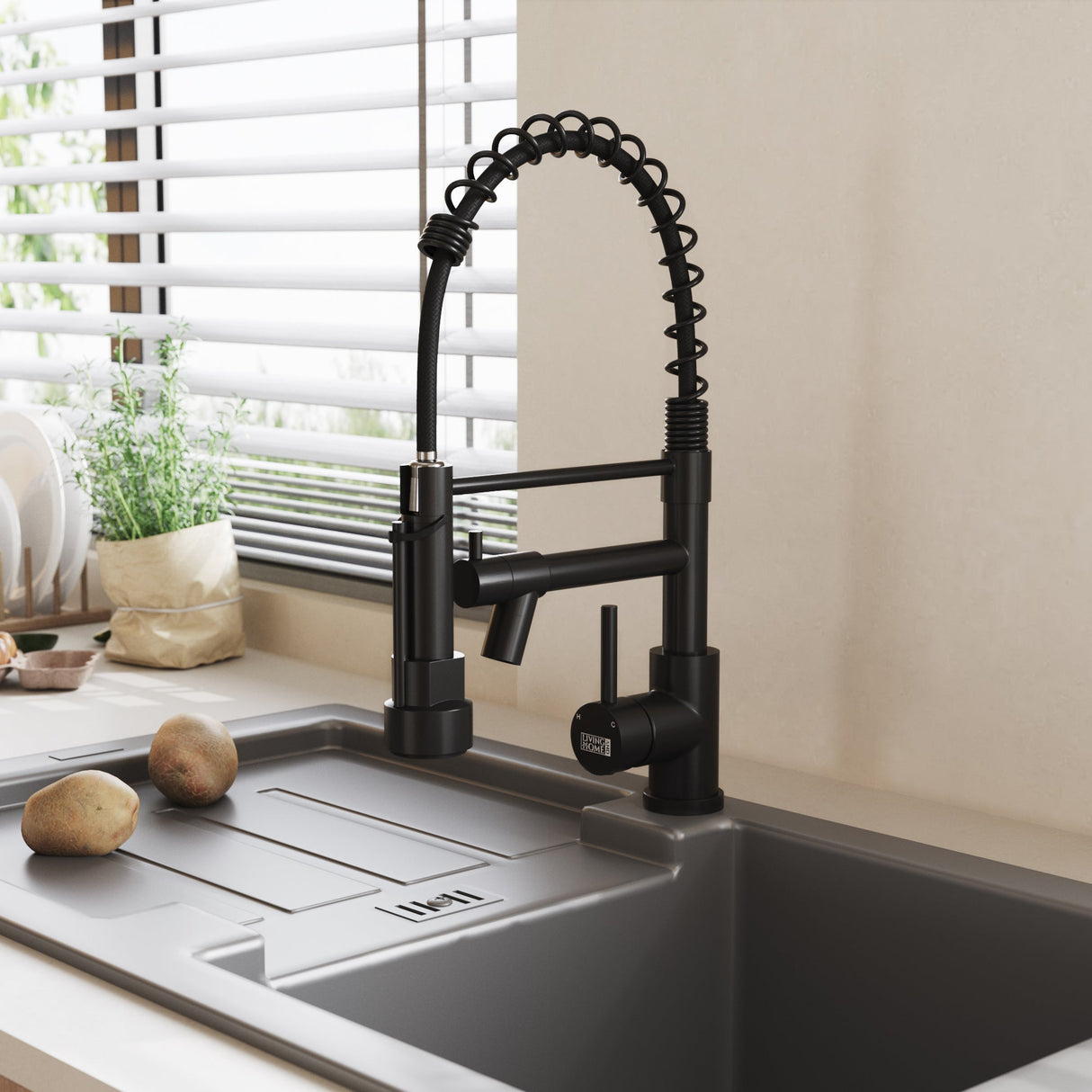 Black Stainless Steel Kitchen Faucet with Pull Down Spring Spout