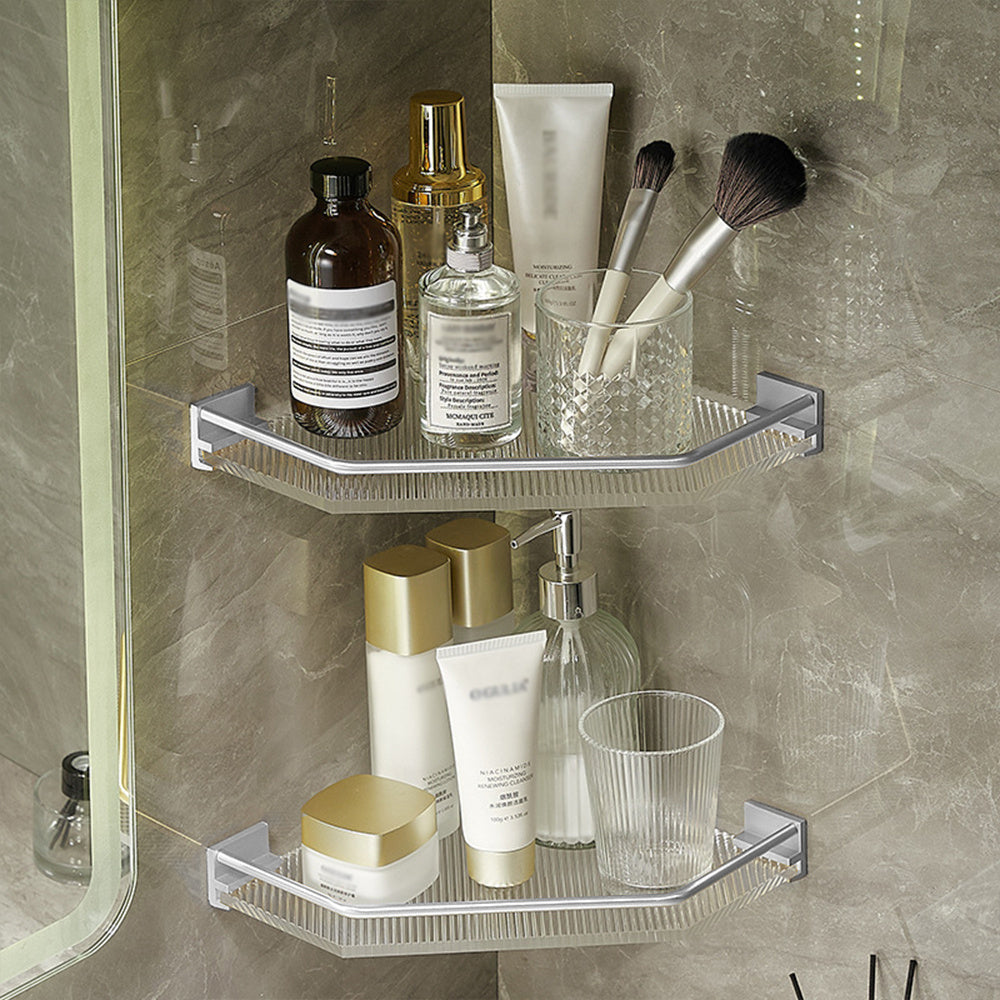 Silver Acrylic Bathroom Corner Shelf Shower Organiser