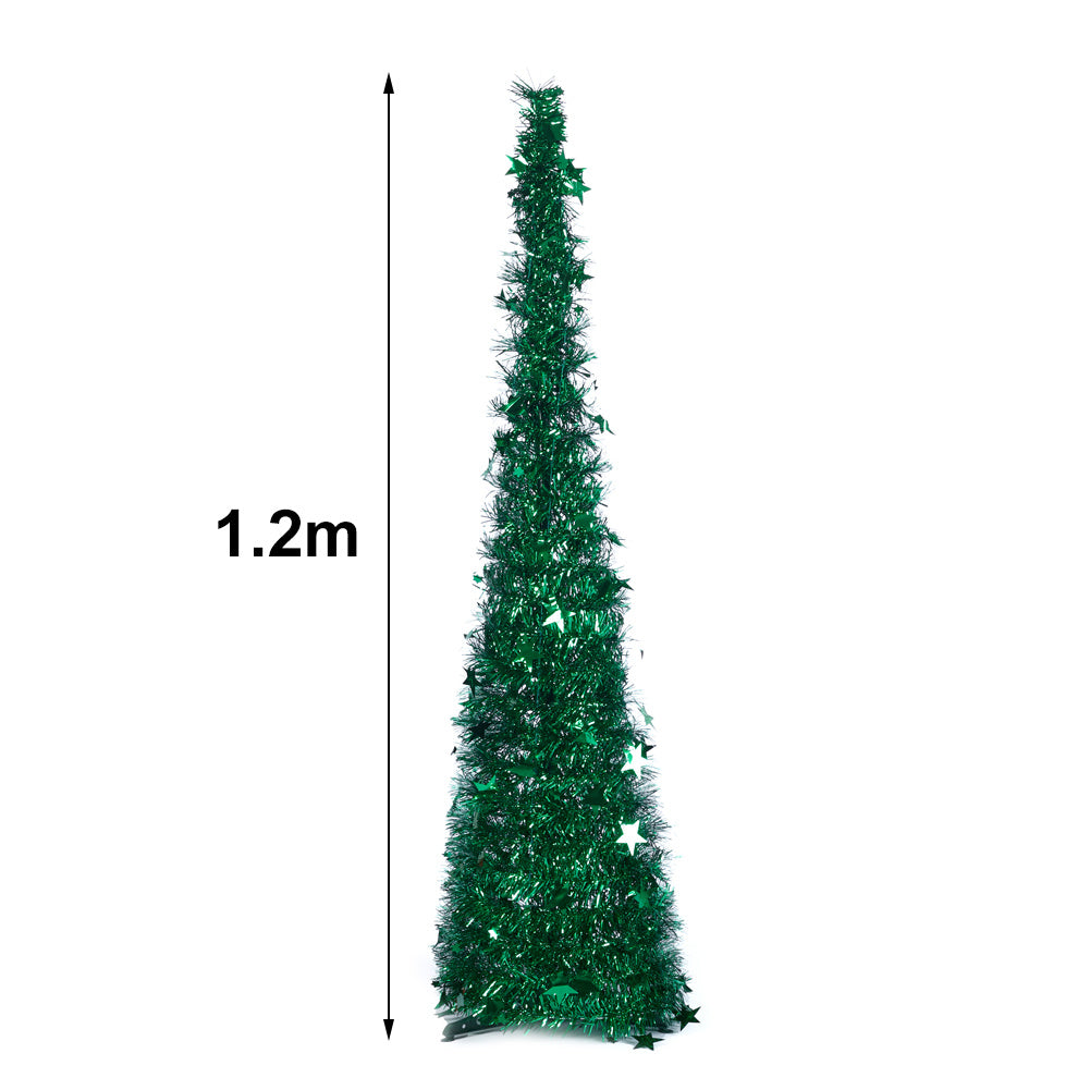 Green Collapsible Pop Up Tinsel Christmas Tree with Base 1.2M
