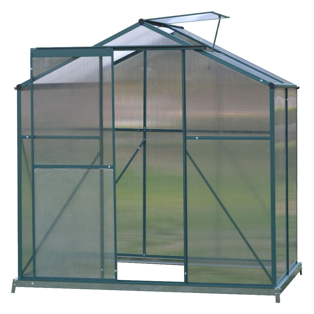 4ft x 6ft Garden Greenhouse Aluminium Polycarbonate Green Plant Housing With Base