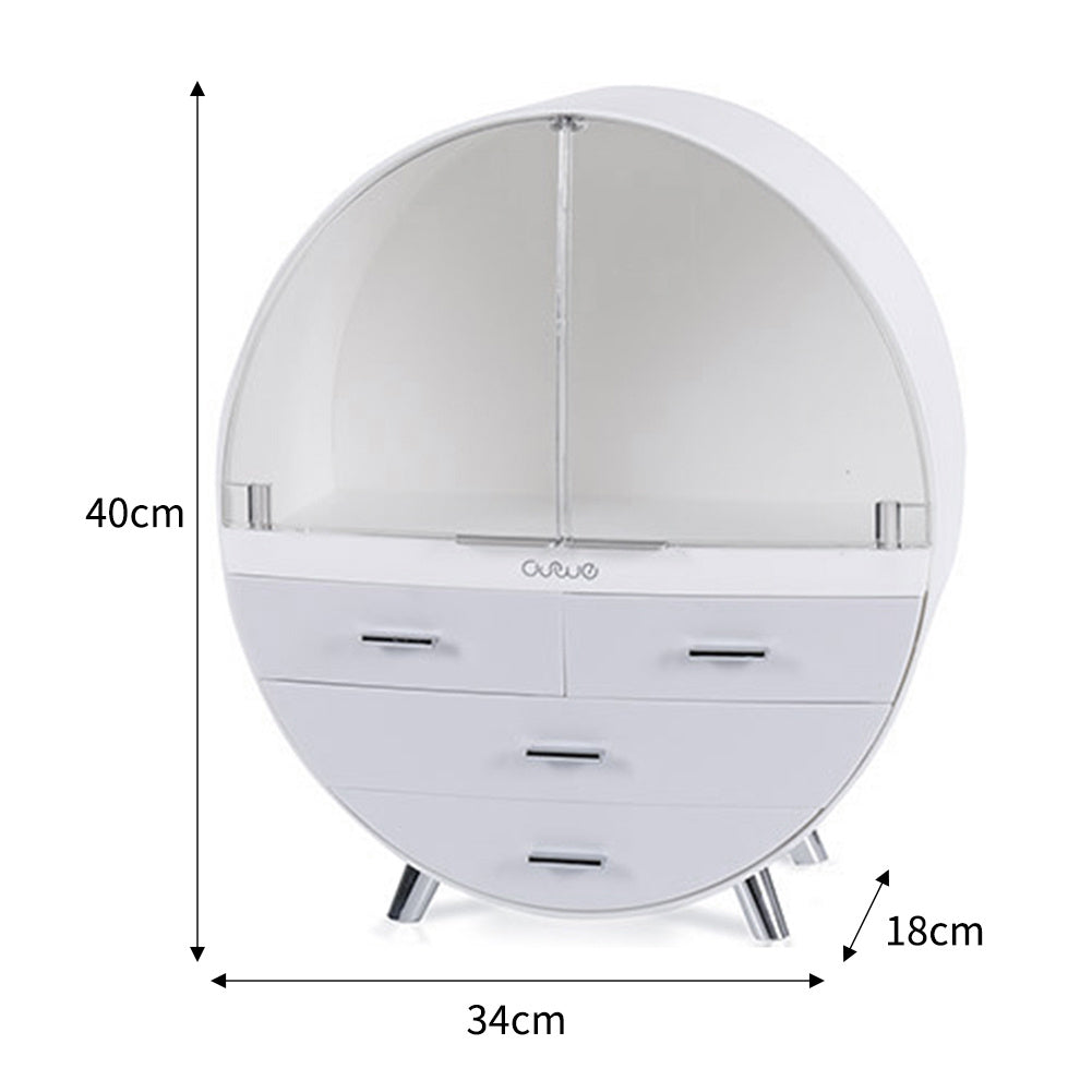 Grey Dust Proof Round Cosmetic Storage Box Desktop Organizer