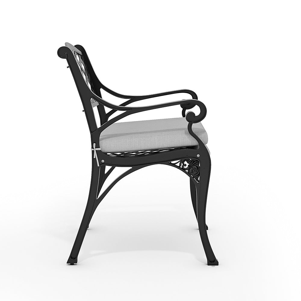 Outdoor 2PCS Black Cast Aluminium Garden Dining Chairs With Cushion