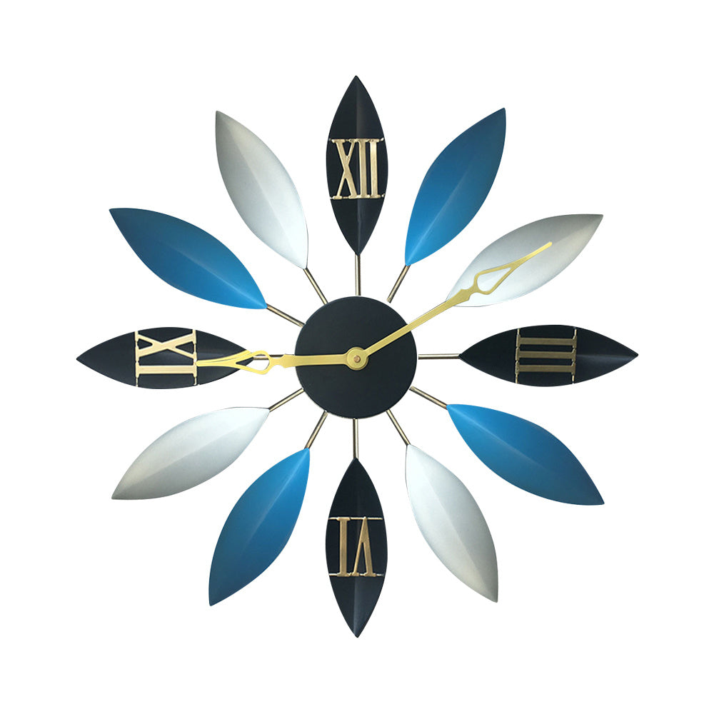 Large Vintage Flower Wall Clock Home Art Decor, Blue