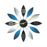 Large Vintage Flower Wall Clock Home Art Decor, Blue