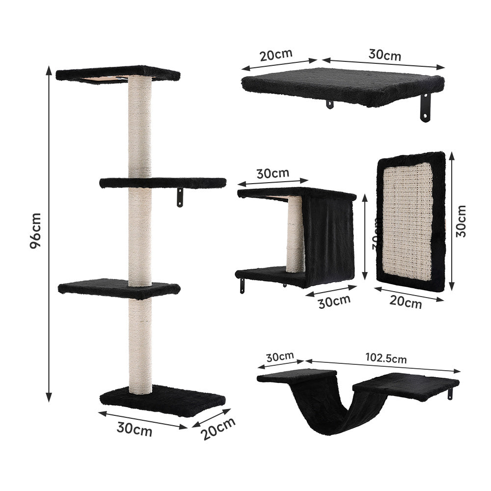 Black Cat Tree Set with Hammock and Jumping Platform
