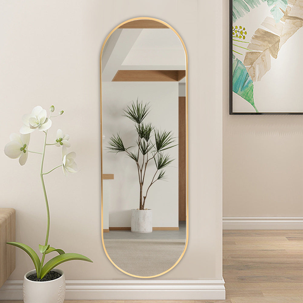 Modern Oval Metal Full Length Wall Mirror Gold