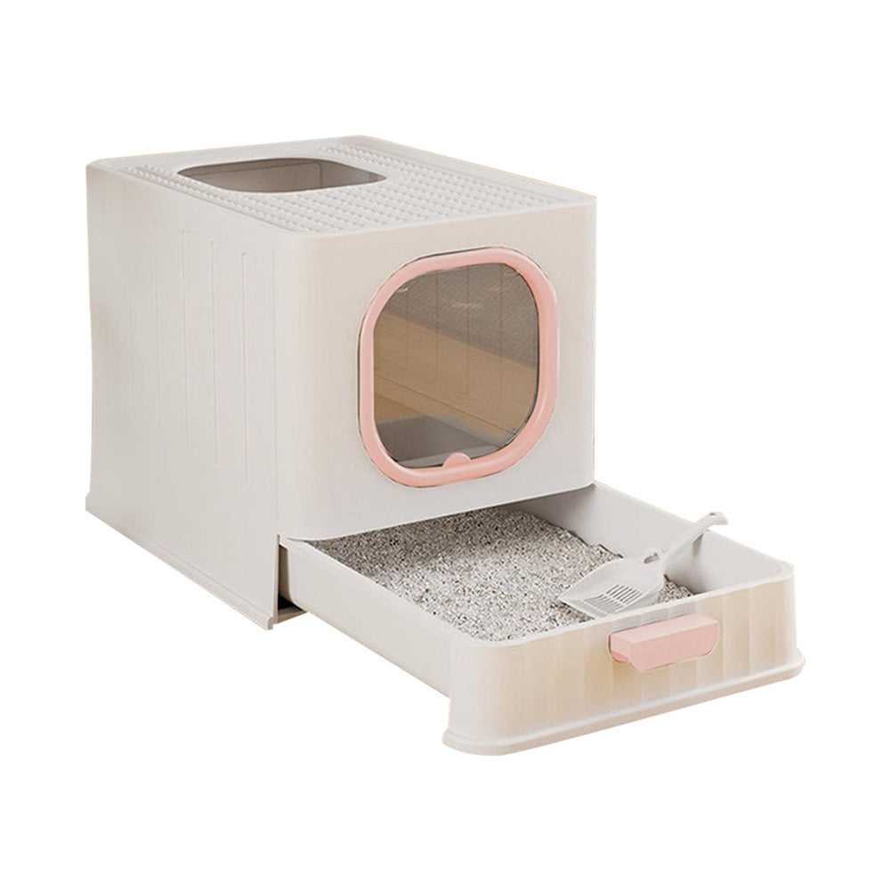 Pink Enclosed Folding Cat Litter Box Toilet with Scoop