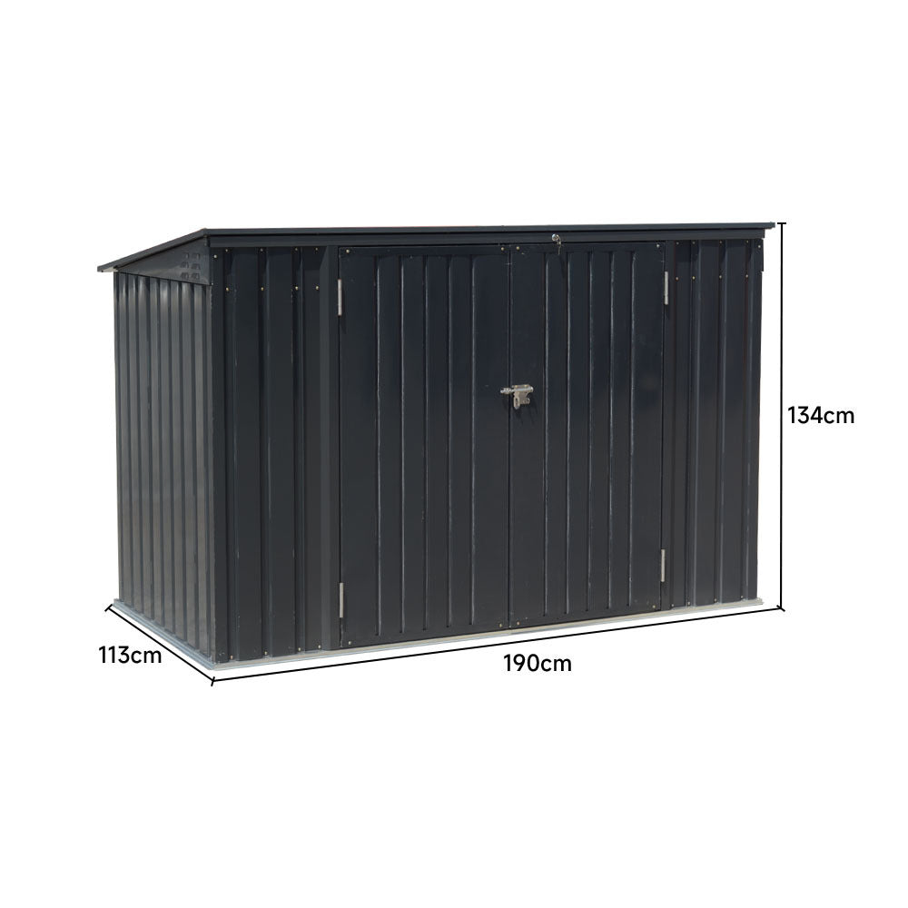 Black Outdoor Metal Garbage Storage Shed with Hinged Lid