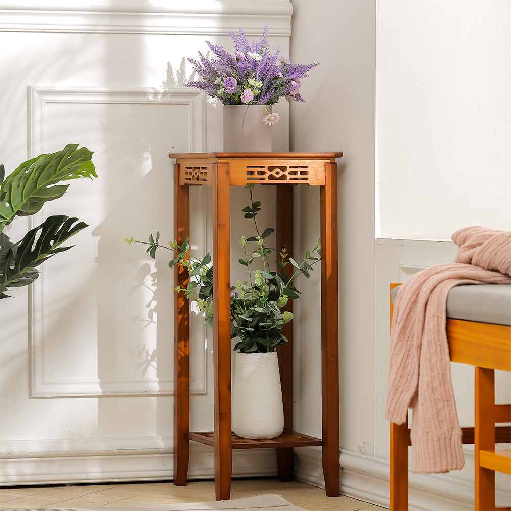 Brown 2 Tier Bamboo Plant Stand Classic Flower Stand