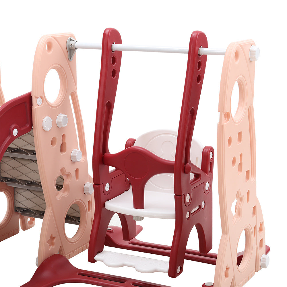 Red Kids Swing and Slide Set with Basketball Hoop