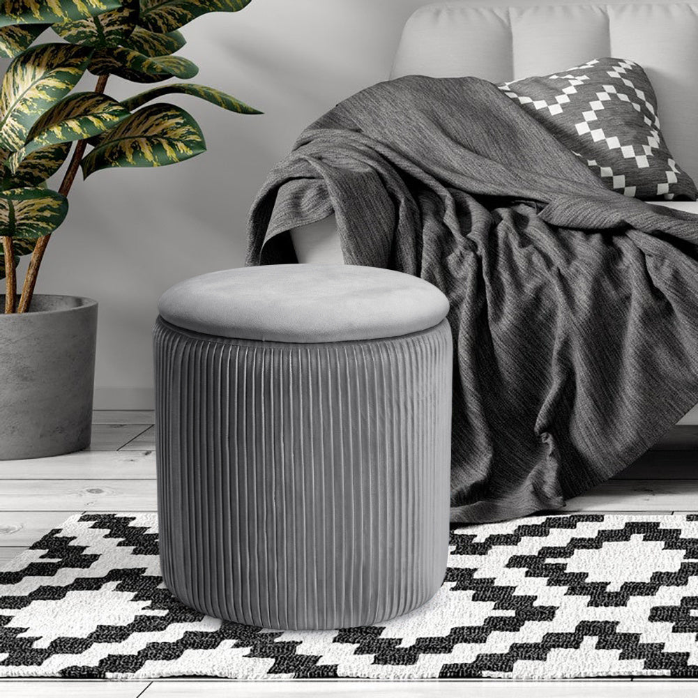 Round Velvet Ottoman Storage Footstool Pleated Velvet Seat