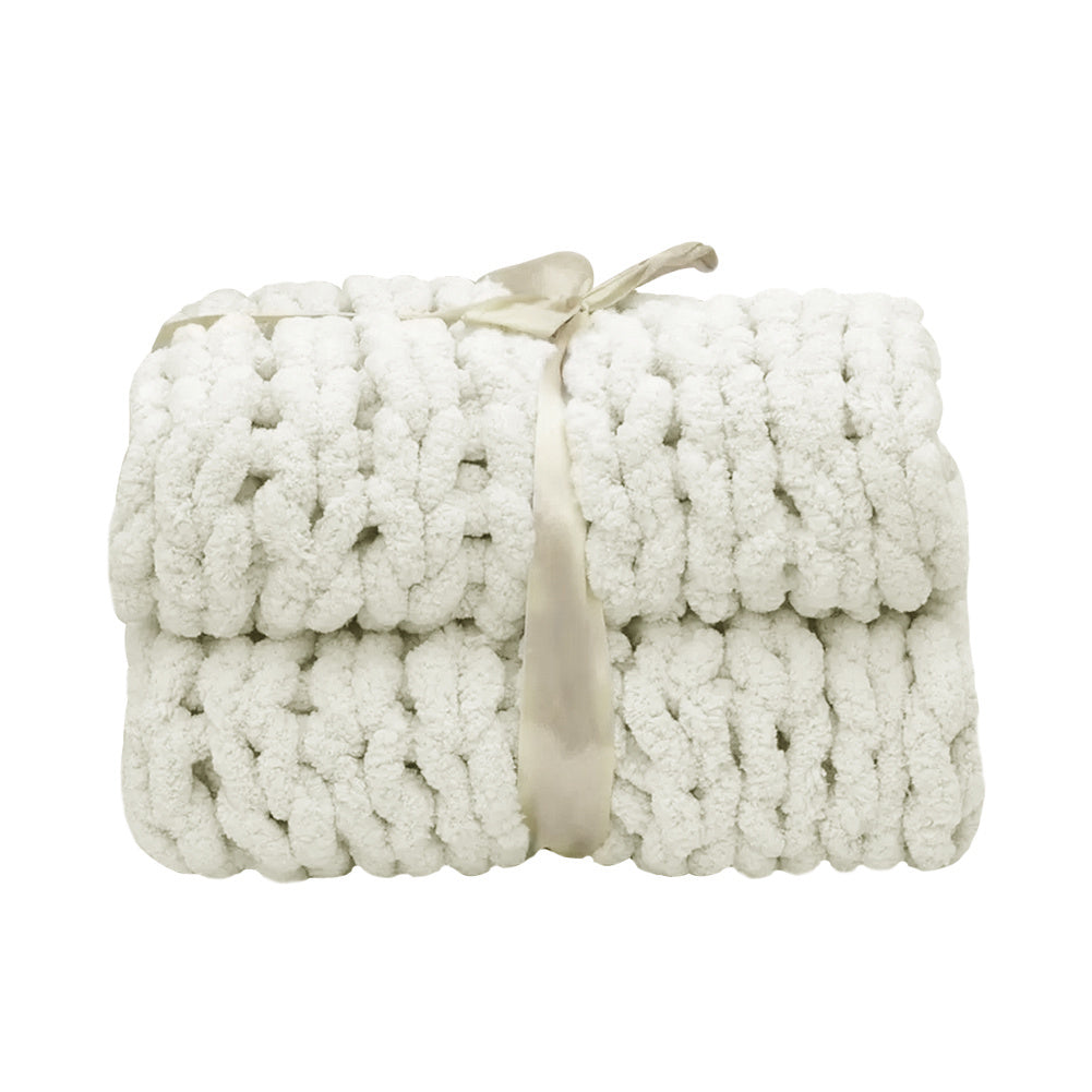 60x60CM Hand Woven Chenille Blanket for Couch and Bed,White