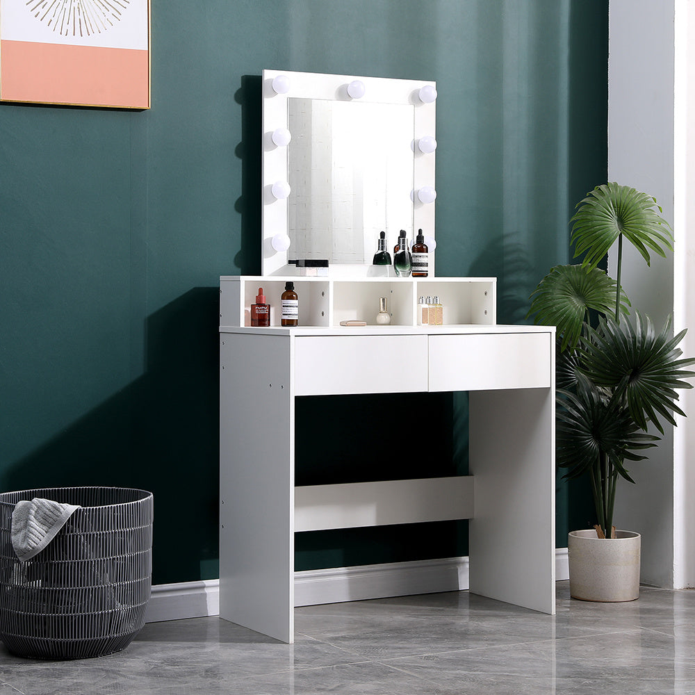 White Lighted Dressing Table with LED Mirror Drawers and Storage Compartments
