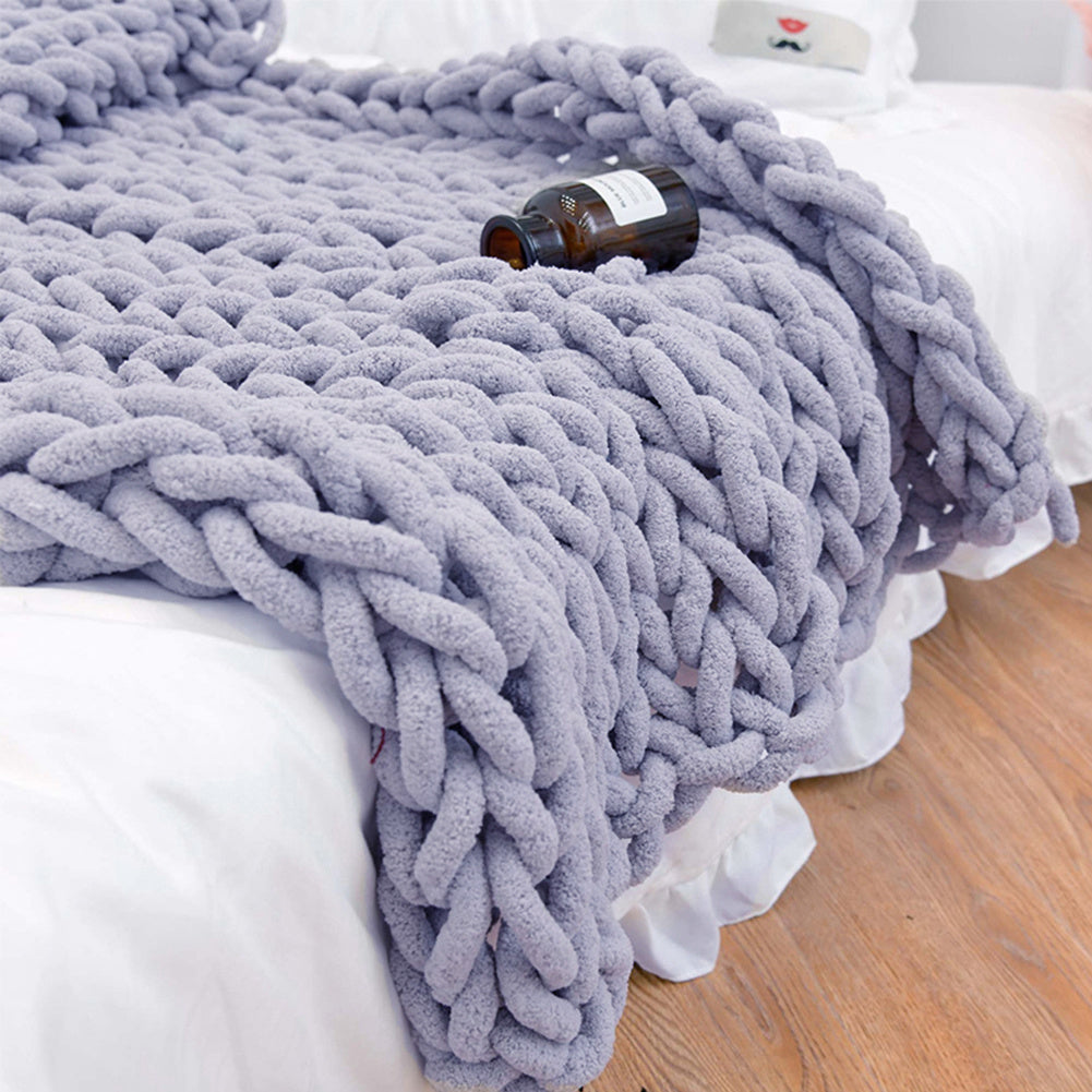 80x100CM Hand Woven Chenille Blanket for Couch and Bed,Grey