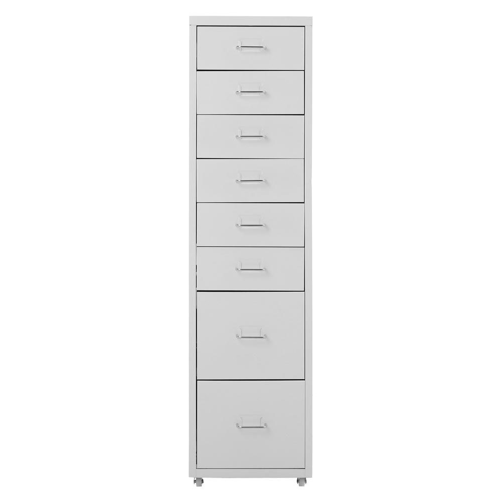 Office Rolling File Cabinet with 8 Drawers Shelf and Wheels, White