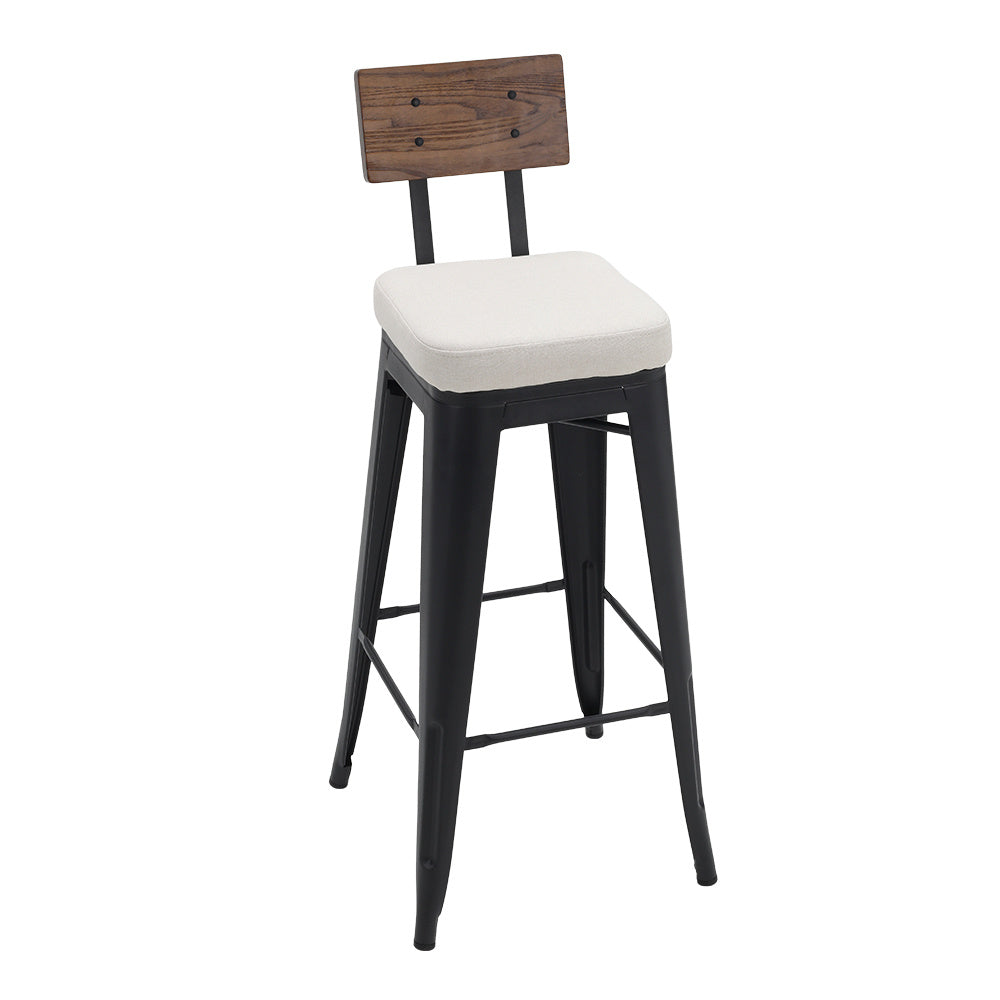 2Pcs Metal Breakfast Bar Stools with Cushions and Backrest,White