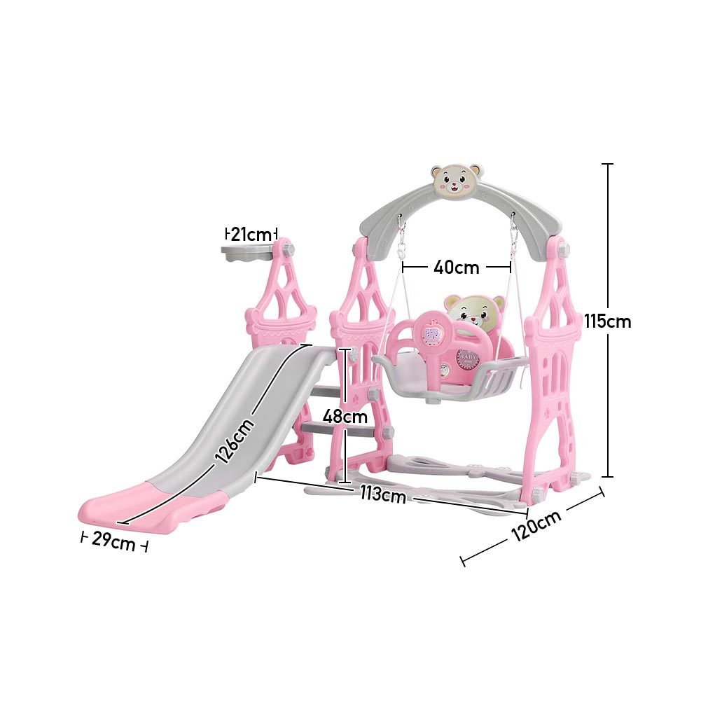 Pink Indoor and Outdoor Swing and Slide Set for Kids
