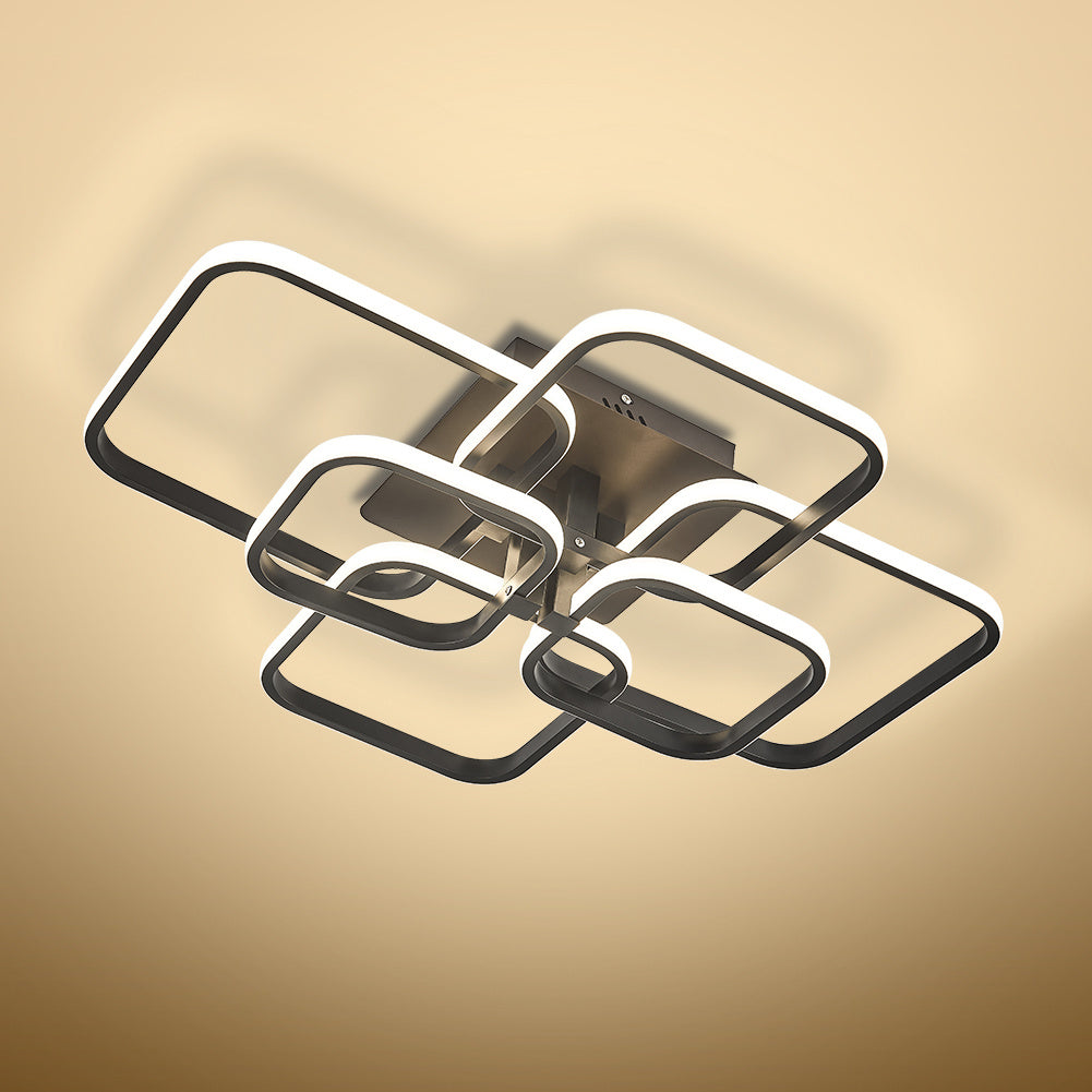 Modern Square LED Ceiling Lamp Chandelier Light, Black Frame-6 Head Dimmable