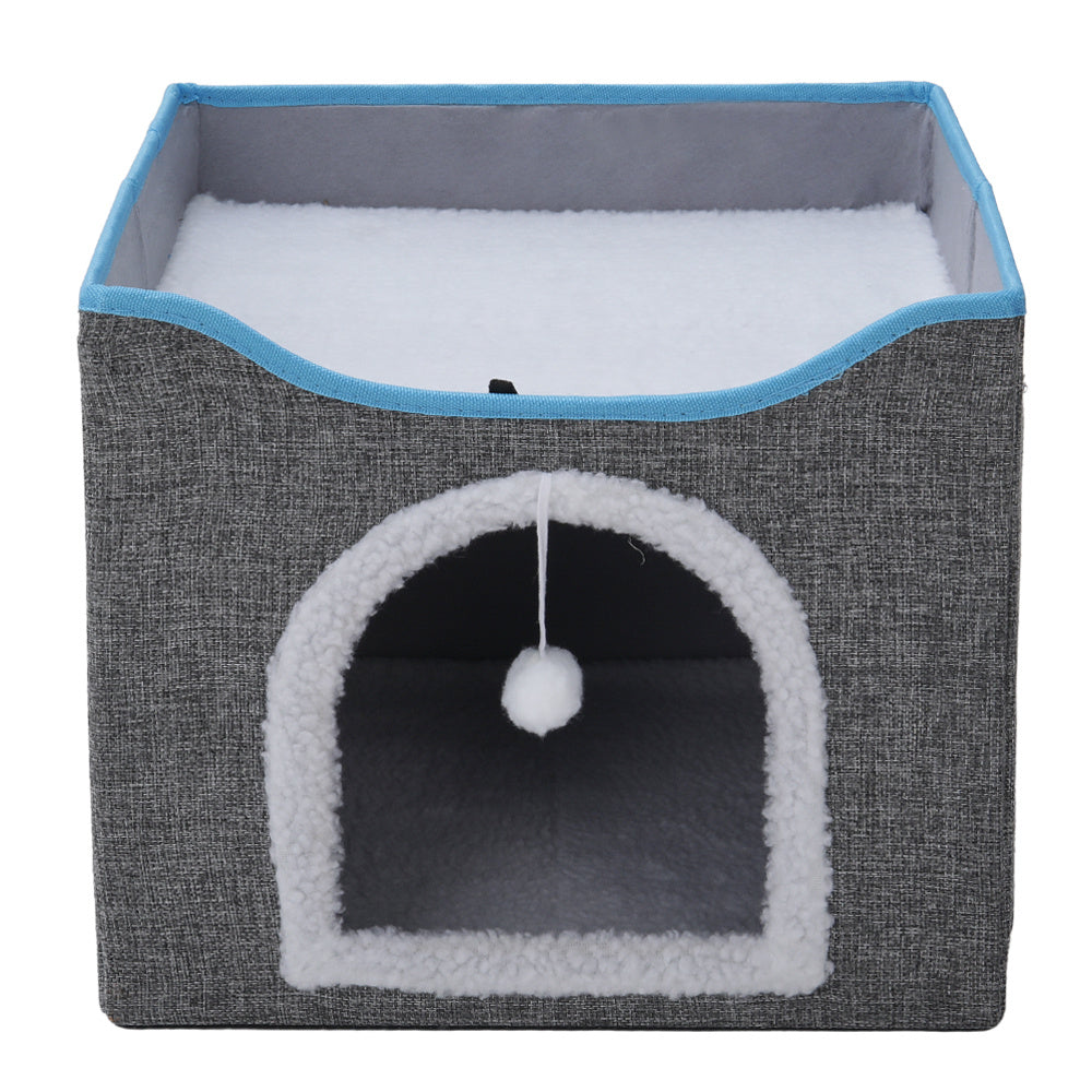 Dark Grey Foldable Multifunctional Cat Bed with Scratching Pad