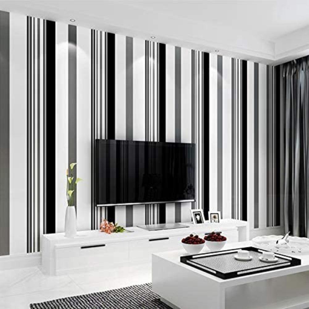 Modern Black White Grey Striped Non Woven Wallpaper