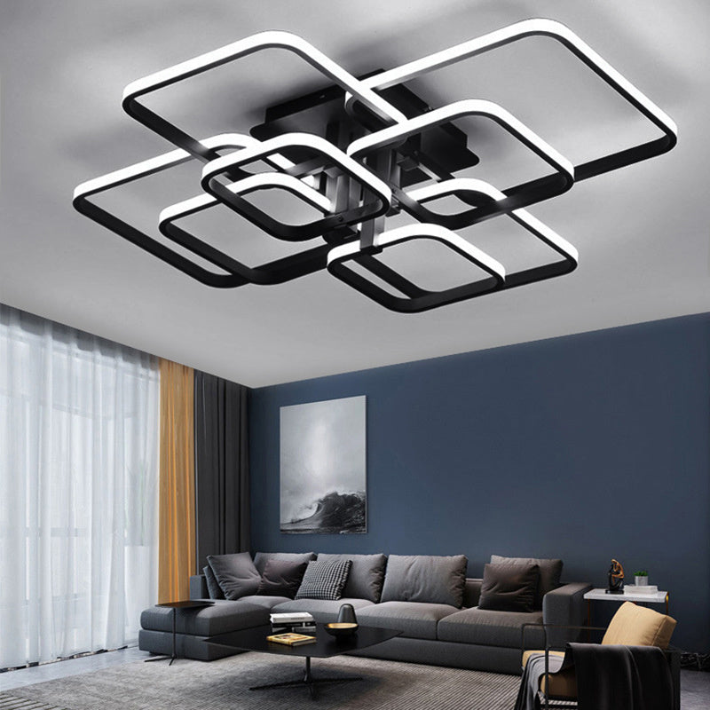 Modern Square LED Ceiling Lamp Chandelier Light, Black Frame-8 Head Cool White