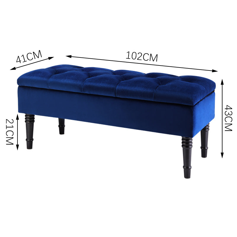 Buttoned Velvet Ottoman Storage Footstool, Royal Blue