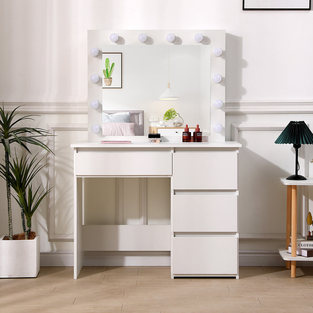 White Hollywood Dressing Table with Large Lighted Mirror