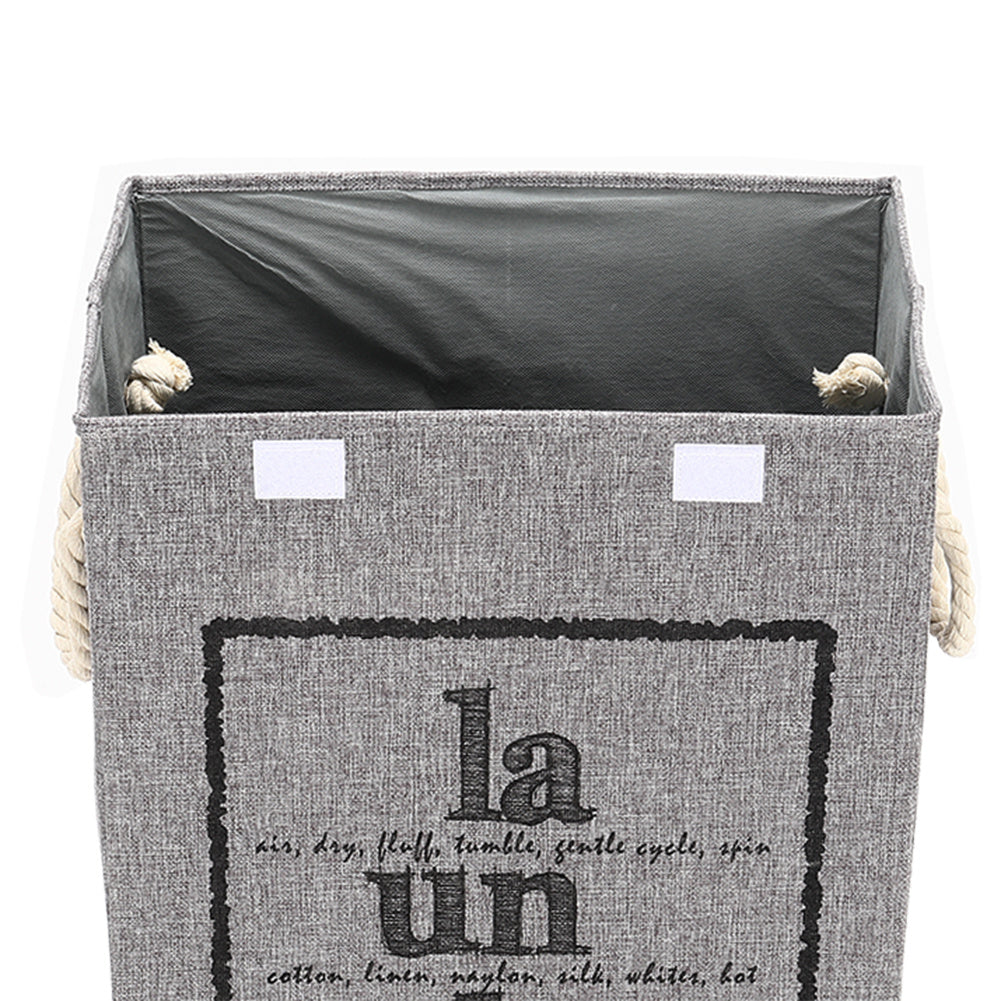Lidded Foldable Laundry Basket Linen Fabric Grey with Handles