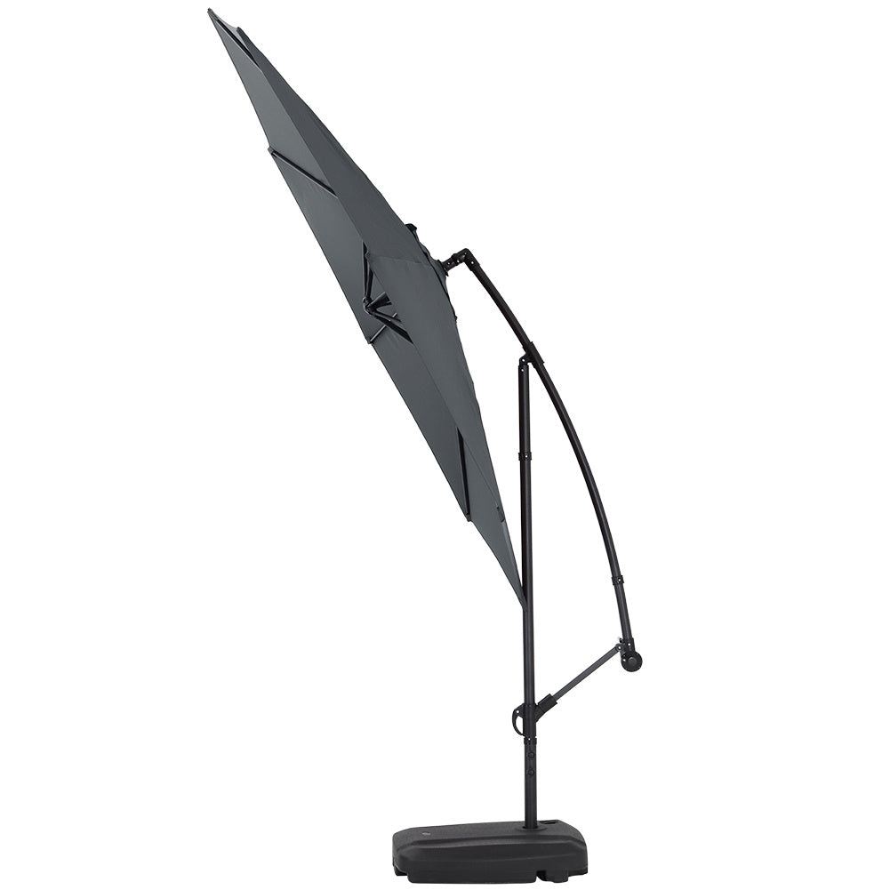 3M Garden Hanging Parasol Cantilever Sun Shade Patio Banana Umbrella, Dark Grey