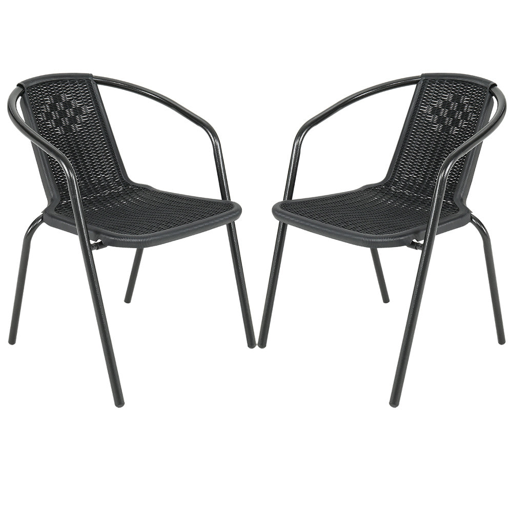 Outdoor Patio Metal Coffee Wicker Dining Chairs Set of 2 Black
