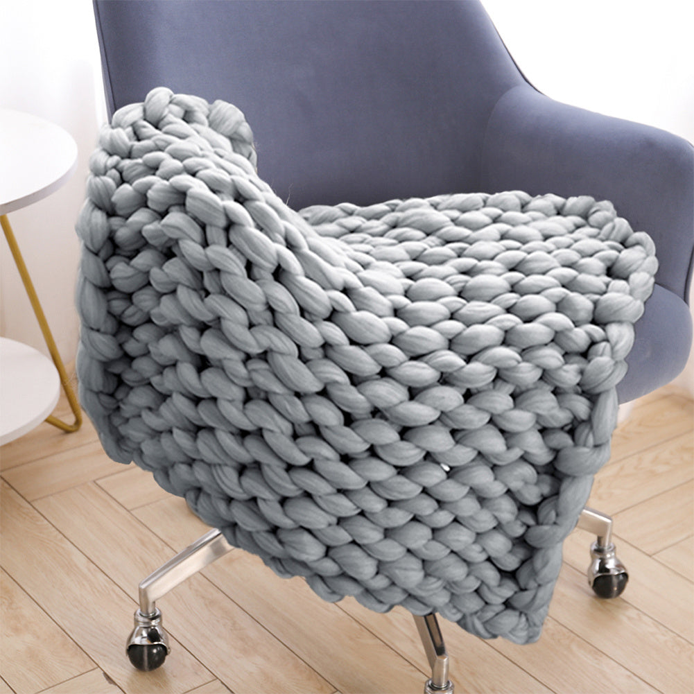 Warm Chunky Wool Yarn Knitted Thick Blanket, Grey 120x150CM