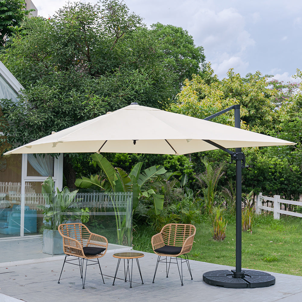 3M Large Garden Roma Tilting Aluminium Cantilever Parasol With Fan-shaped Base, Beige