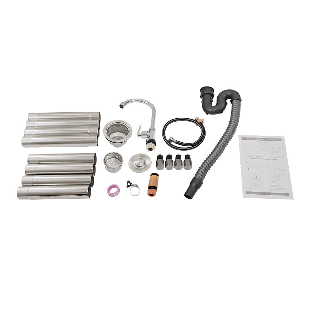 Silver Kitchen Stainless Steel One Compartment Sink with Shelves and Drainboard