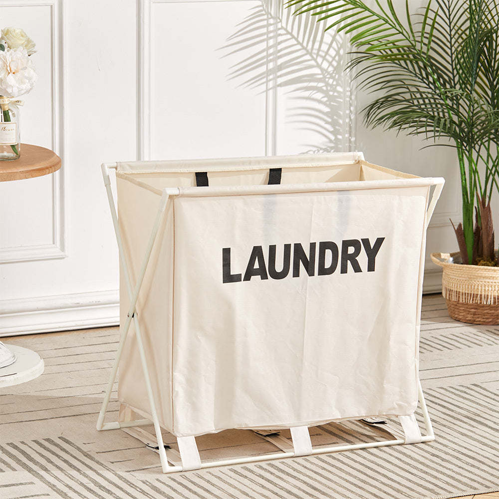 Beige Large Folding Laundry Basket Lightweight