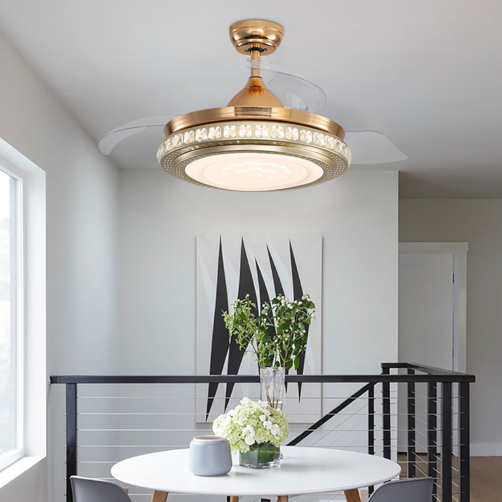 42 Inch Ceiling Fan Blade Light+Remote Control, Golden