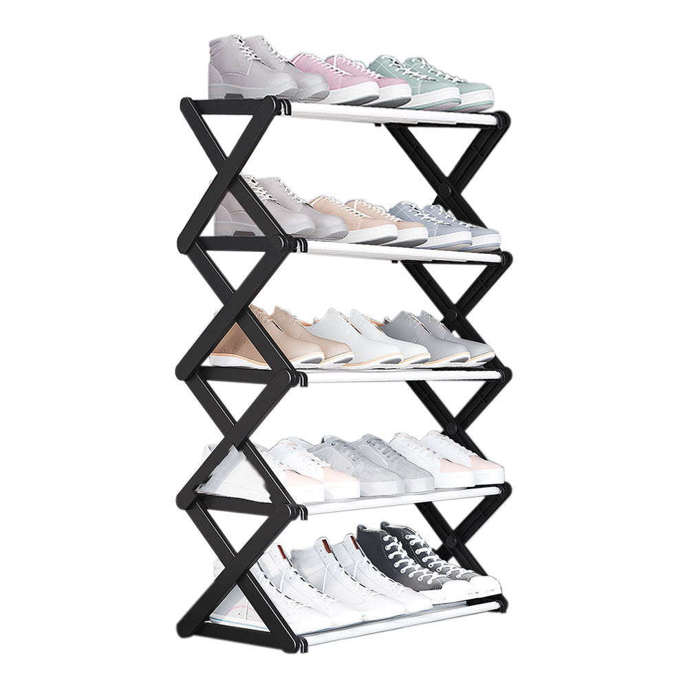 Black Foldable 5 Tier Metal Shoe Rack