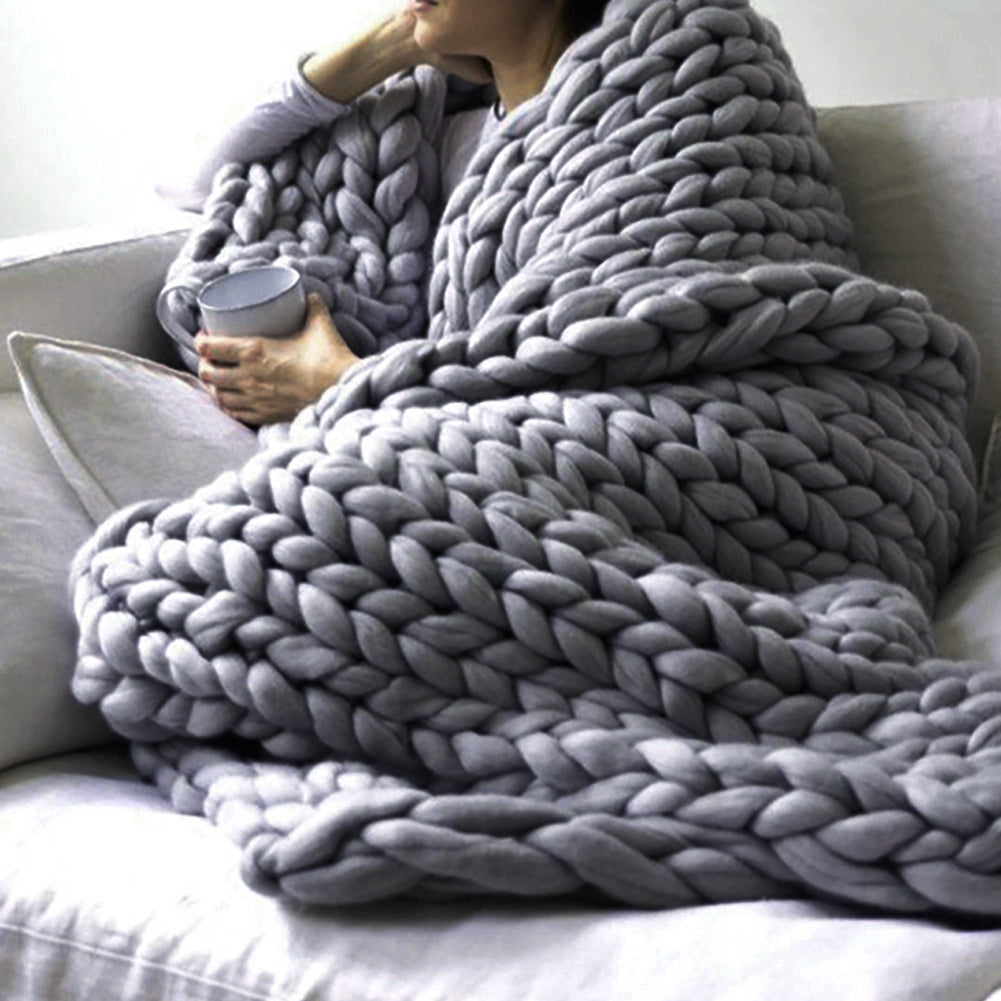 Grey Handwoven Chunky Knit Throw Blanket