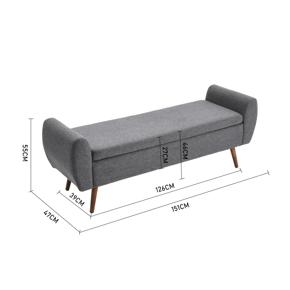 Linen Upholstered Storage Bench,Grey