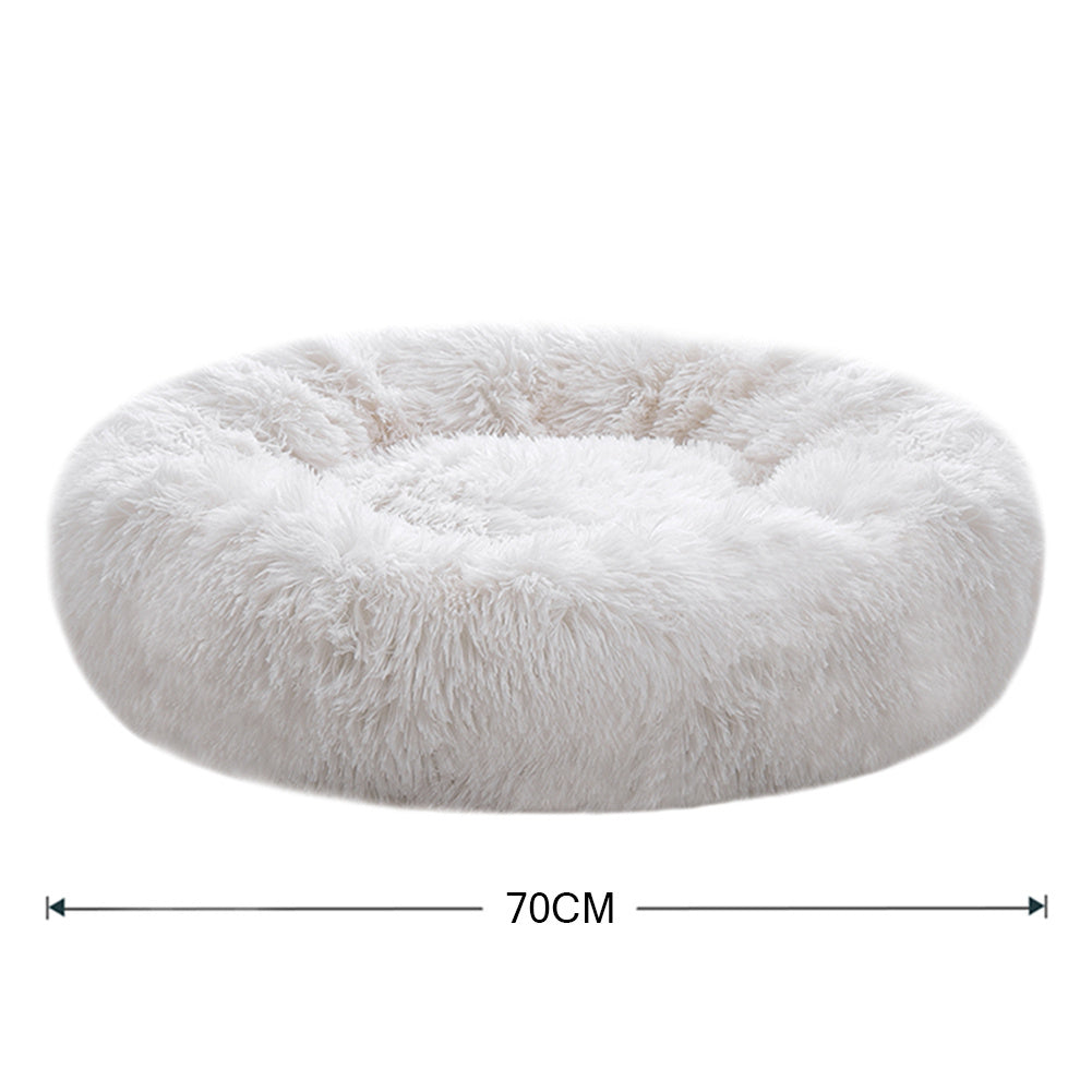 White 70cm Round Donut Plush Dog Cuddler Bed