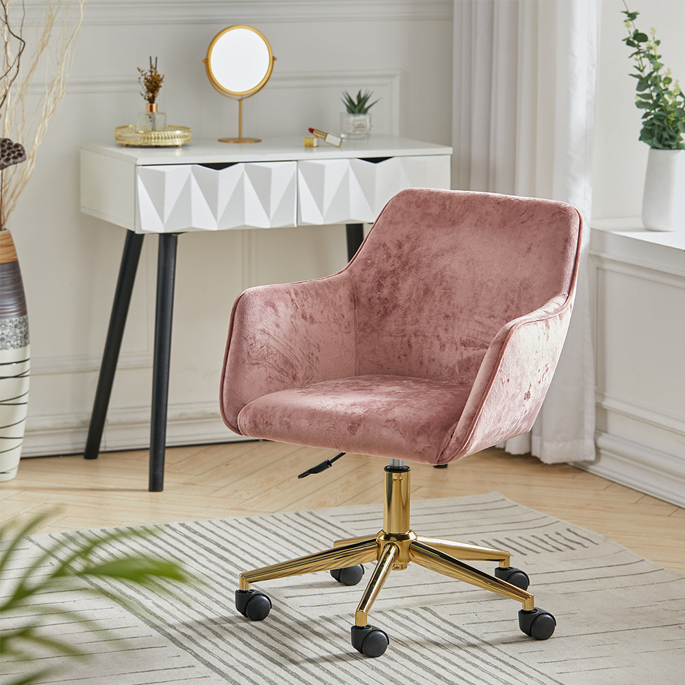 Velvet Upholstered Home Office Swivel Task Chair Ash Pink