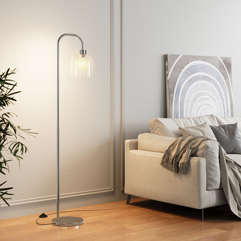 Modern Chrome Floor Lamp with Glass Shade for Living Room Bedroom
