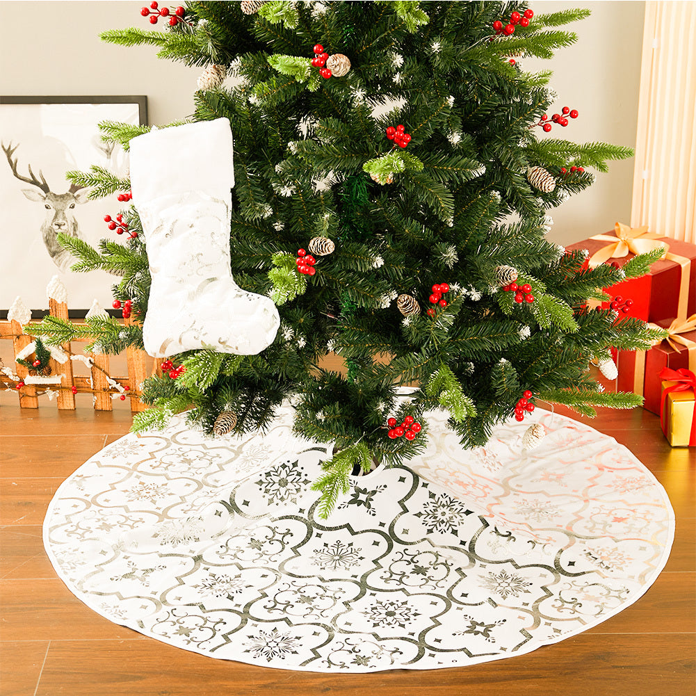 Round Christmas Tree Base Skirt Xmas Ornament with Stocking, White