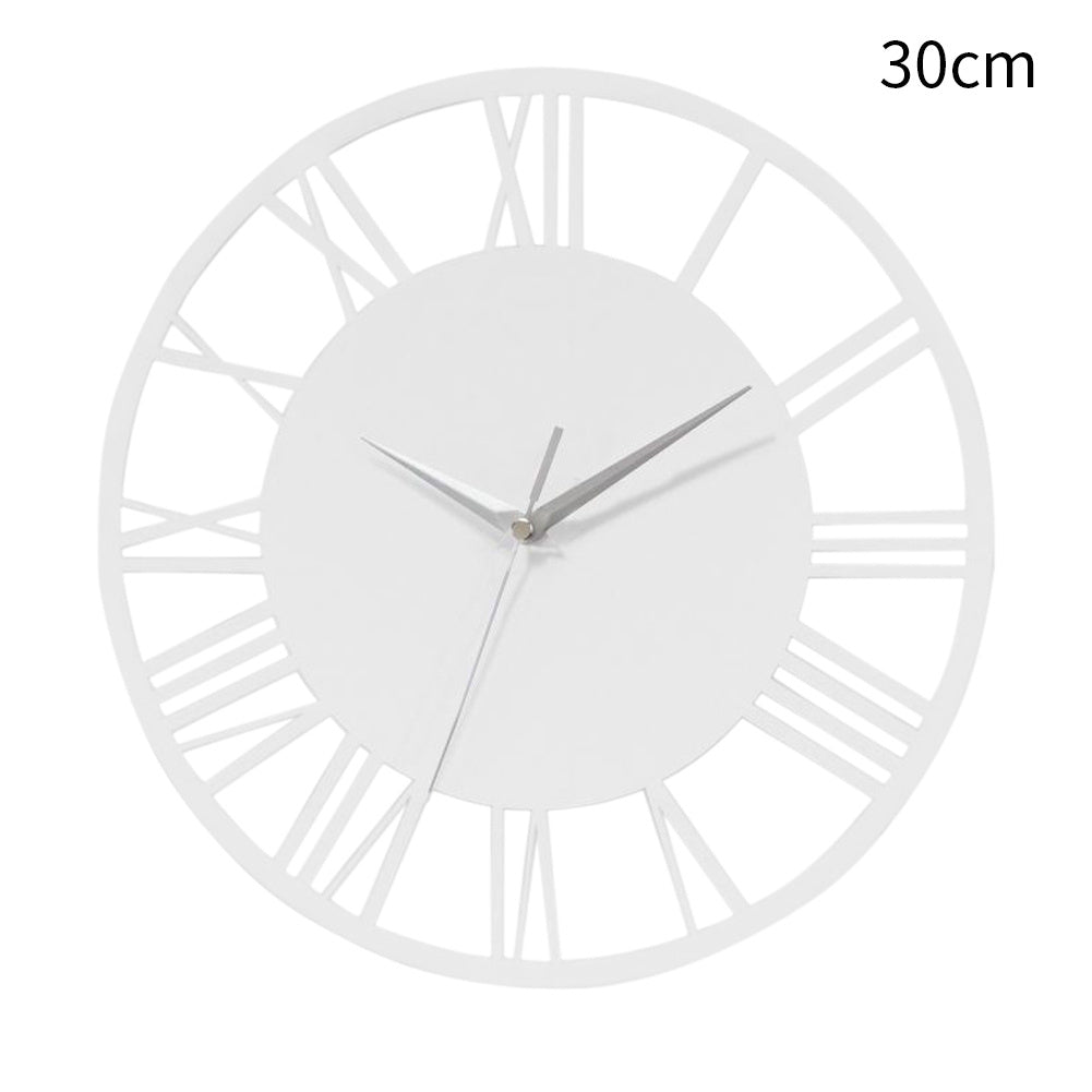 30CM Large Elegant Roman Numerals Open Round Wall Clock, White and Silver