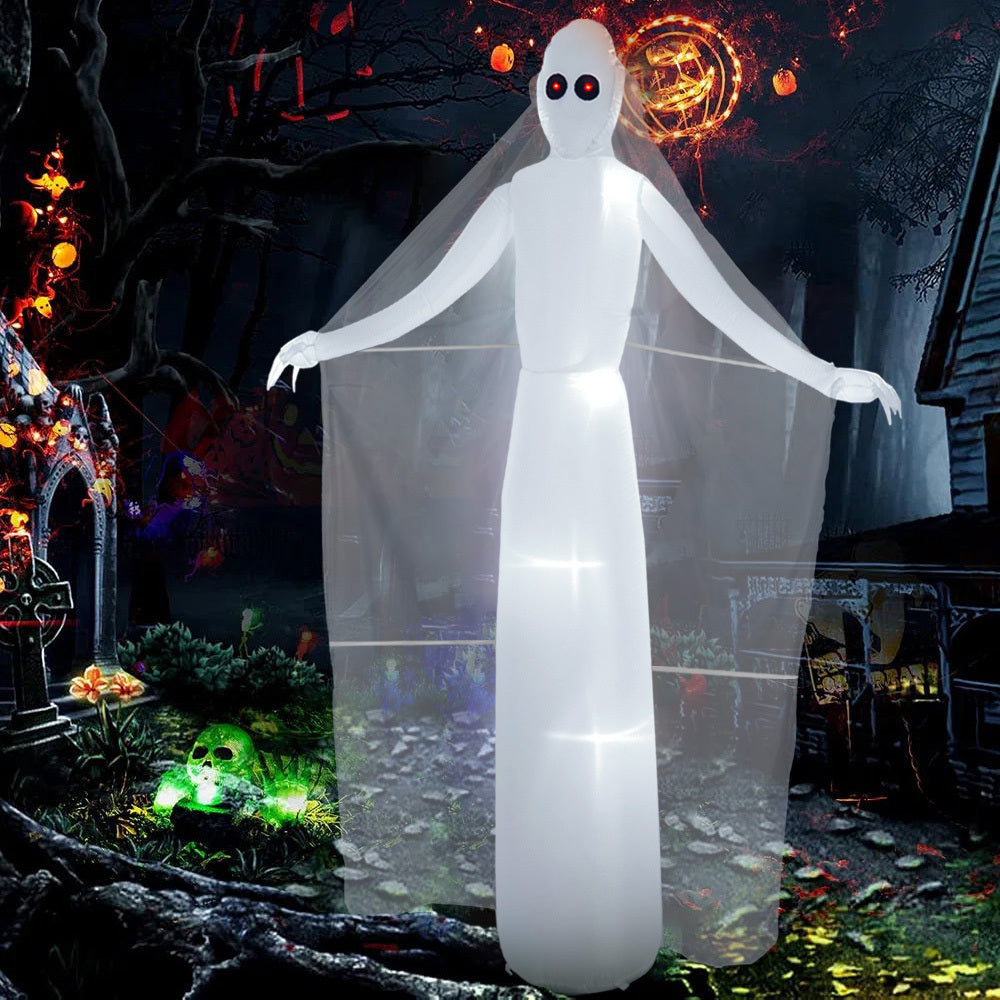 White Tall Ghost Bride with Red Eyes Inflatable for Halloween