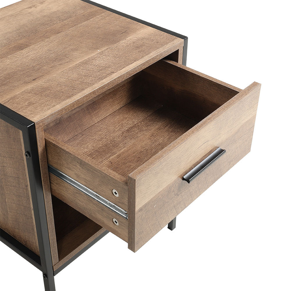 Industrial Bedside Table Nightstand with Drawer Open Shelf