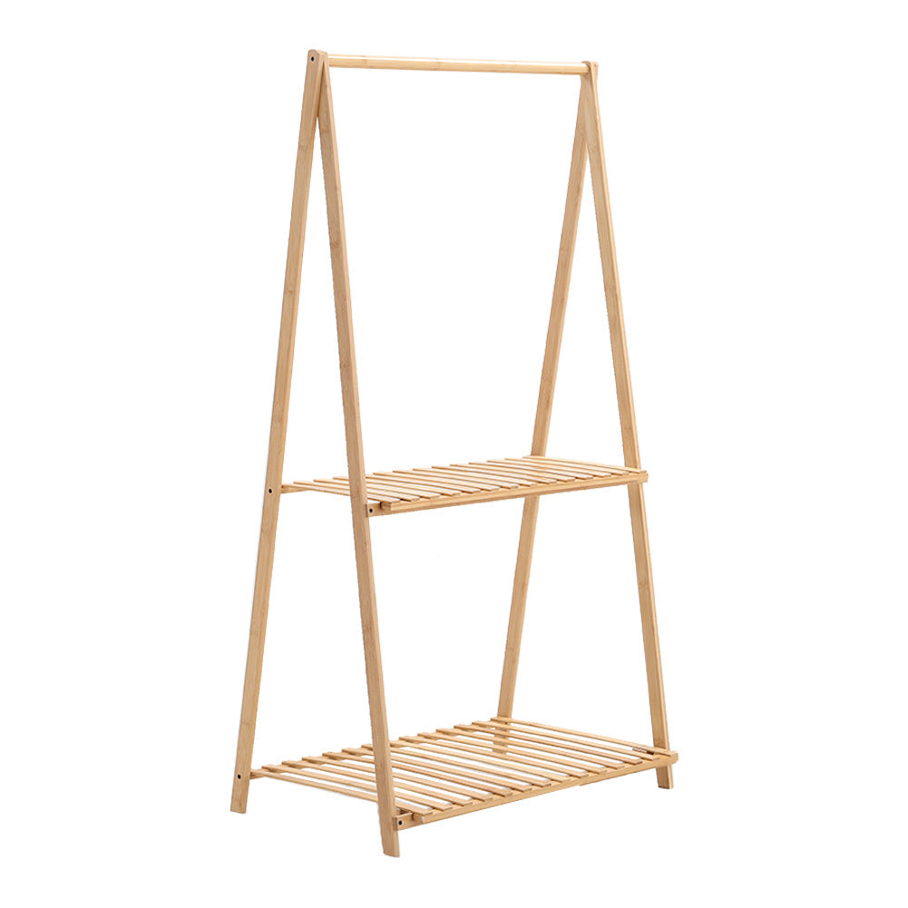 2 Tier Bamboo Hanging Plant Stand Folding Planter Shelves